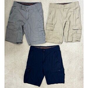 WearFirst Free-Band Men's Cargo Short Bundle Sz 32 Stretch Waist Khaki/Navy/Gray